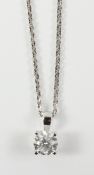 Round brilliant cut diamond white gold pendant necklace stamped 750,