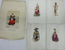 19th Century French hand coloured Costume engravings unframed max 44cm x 29cm (15)