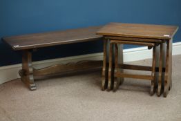Medium oak nest of three tables and an oak stool Condition Report <a