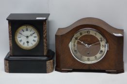 19th century black slate mantel clock and early 20th century oak cased mantel clock CLOCKS &