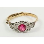 Early 20th century ruby and diamond ring stamped 9ct plat Condition Report <a