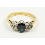 Sapphire and diamond three stone ring stamped 18ct plat Condition Report <a