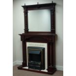 Mahogany mirror back fireplace, tiled surround, with fuel effect electric fire, W116cm, H197cm,