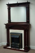 Mahogany mirror back fireplace, tiled surround, with fuel effect electric fire, W116cm, H197cm,