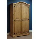 Rustic pine double wardrobe, panelled doors, W103cm, H187cm,