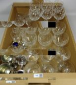 Set of six Stuart wine glasses, six Stuart liquor glasses, other cut glass drinking sets,