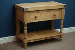 Waxed pine single drawer dresser base with butchers block style top, W94cm, H80cm,