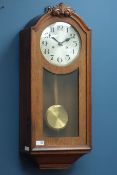 Early 20th century oak cased wall hanging clock with quarter repeater,