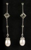 Pair of pearl and marcasite pendant ear-rings stameped 925 Condition Report <a
