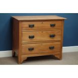 Edwardian satin walnut three drawer chest, W92cm, H79cm,