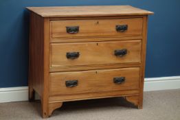 Edwardian satin walnut three drawer chest, W92cm, H79cm,