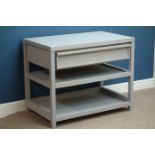 Blue wash oak finish three tier unit with drawer, W99cm, H79cm,