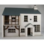 Wooden Farmhouse dolls house with six windows, balcony and porch,