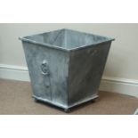 Square metal tapered garden planter with loop handles, W50cm,