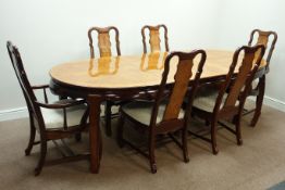 Chinese style pollard oak parquetry top extending dining table with two leaves (107cm x 163cm -