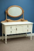 Early 20th century barley twist dressing table, four drawers and centre cupboard,