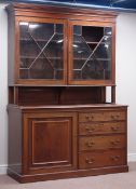 19th century mahogany dresser with panelled cupboard and four drawers,