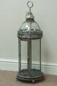 Circular bronze finish glass lantern with dome top, D28cm,