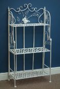 White finish metal three tier folding butterfly bookcase/shelving unit, W61cm, H120cm,