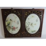 Pair of 19th/ early 20th Century Chinese polychrome ceramic panels with signature panels,