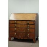 Georgian mahogany fall front bureau, four graduating drawers, shaped apron, bracket feet, W108cm,