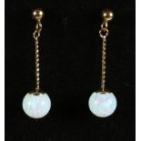 Pair of opal pendant ear-rings stamped 375 Condition Report <a href='//www.