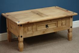 Rustic pine rectangular coffee table with drawer, 100cm x 60cm,
