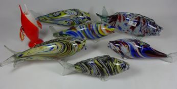 Four Murano style glass fish on tails & three others H35cm (7) Condition Report
