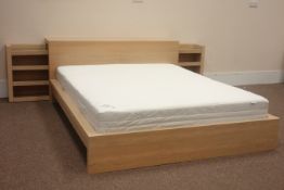 Light oak finish Ikea kingsize bed with mattress,