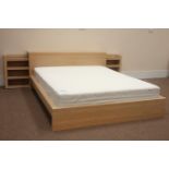 Light oak finish Ikea kingsize bed with mattress,