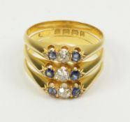Diamond and sapphire triple 18ct gold ring Birmingham 1891 Condition Report <a