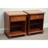 Pair scumbled pine single drawer bedside tables, W50cm, H59cm,