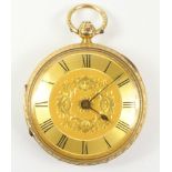 Victorian mid-size 18ct gold key wound pocket watch bright cut decoration to the whole of the outer