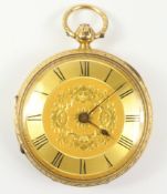 Victorian mid-size 18ct gold key wound pocket watch bright cut decoration to the whole of the outer