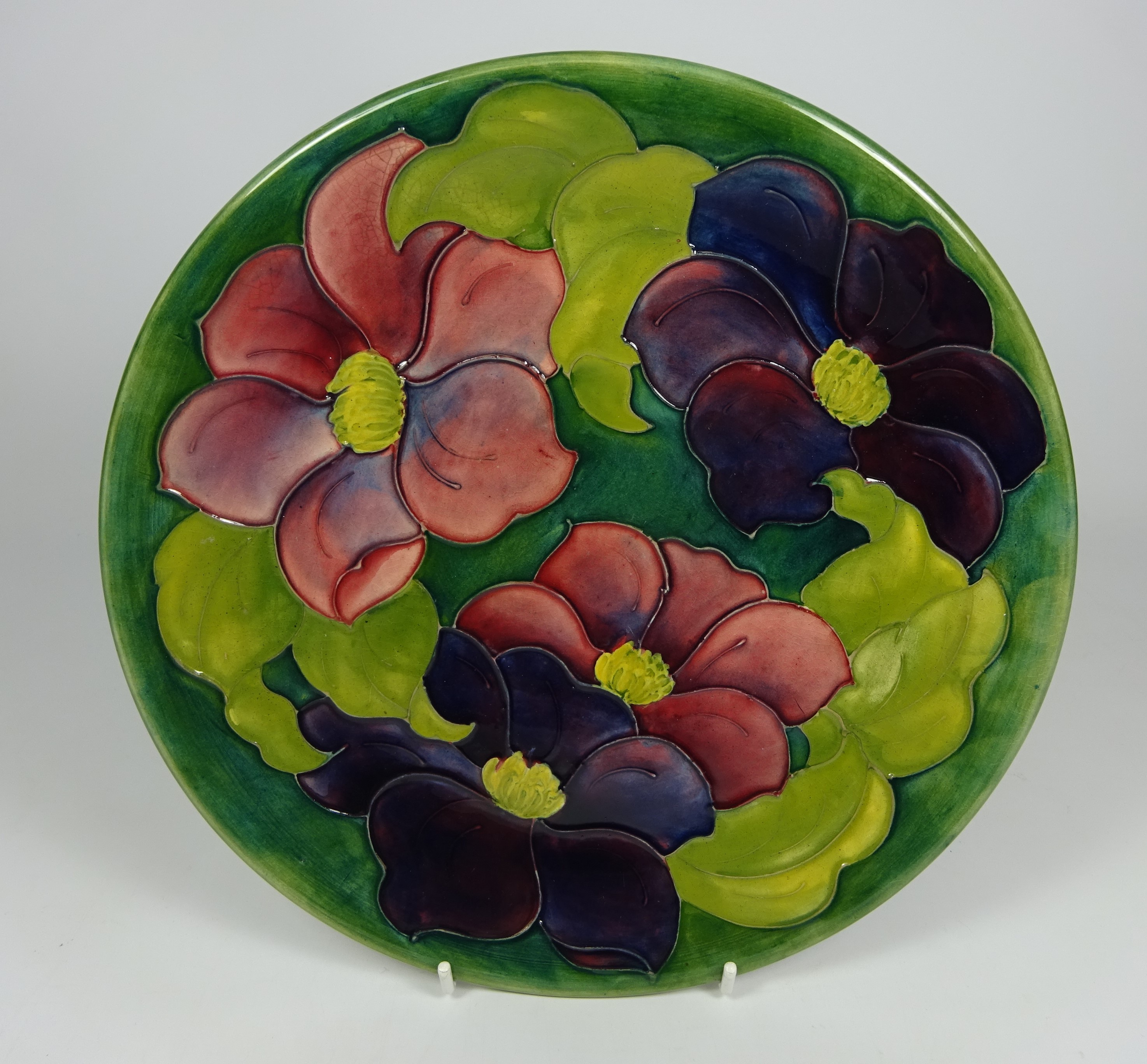 Moorcroft Clematis pattern circular plate dated 1972,