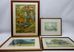 'Stepping Stones Egton', watercolour by N Lindsay, Horse and Plough Scene,