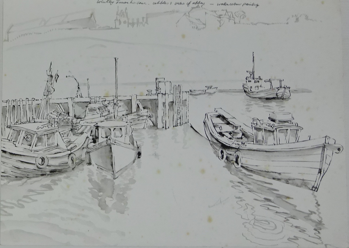 'Cobles & Bridge at Whitby' and doubled sided 'Whitby Inner Harbour. - Image 2 of 4