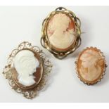 Two cameo brooches hallmarked 9ct and one other Condition Report <a href='//www.