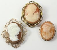 Two cameo brooches hallmarked 9ct and one other Condition Report <a href='//www.