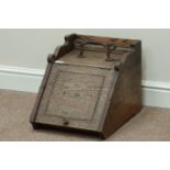 Late 19th century oak coal scuttle with Art Nouveau handle, with liner,
