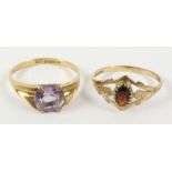 Amethyst ring and a garnet set ring both hallmarked 9ct Condition Report <a