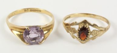 Amethyst ring and a garnet set ring both hallmarked 9ct Condition Report <a