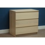 Light oak finish three drawer chest, W80cm, H78cm,