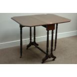 19th century walnut drop leaf Sutherland table, W74cm,