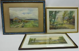 Coastal Landscape with Farmstead and Sheep, watercolour signed and dated P W Butler 1921,