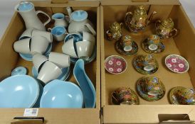 Poole pottery Twin Tone tea and coffeeware and Samurai hand painted tea service in two boxes