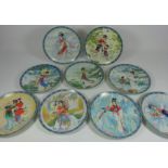 Set of nine Imperial Jingdezhen porcelain circular plates, each with description,