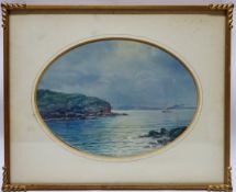 Coastal View, oval watercolour by James Ashton (Australian 1859-1935) signed in pencil 13.5cm x 18.