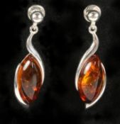 Pair of Baltic amber ear-rings stamped 925 Condition Report <a href='//www.