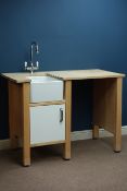 Ikea Varde beech and white finish kitchen sink unit with Belfast enamel sink and Monobloc stainless